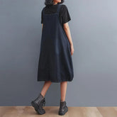 Vintage Sleeveless A-Line Denim Summer Blue Jeans Korean Style Oversized Loose Pockets Overalls Dress